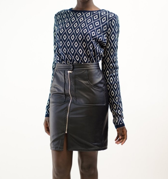 Faux Leather Zip Up Skirt - Picture 1 of 7